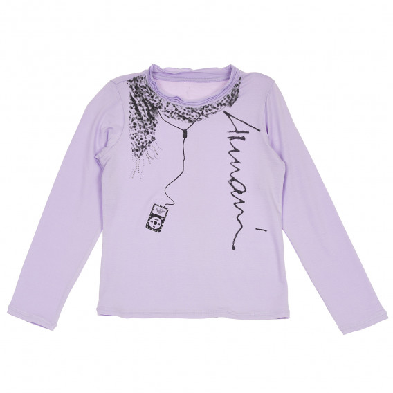 Bluză din bumbac cu mânecă lungă, de culoare violet pentru fete Armani 230286 
