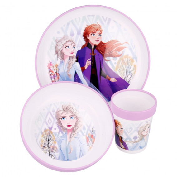 Set de luat masa din polipropilena de 3 piese, cu imagine, Elsa si Anna Frozen 230404 