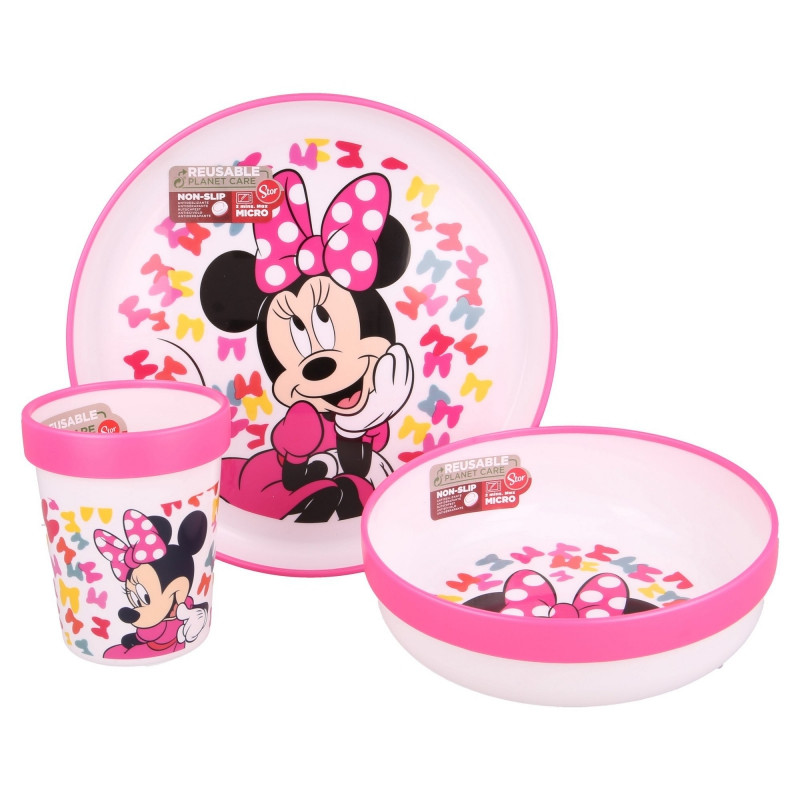 Set de luat masa din polipropilenă de 3 buc., cu imagine, Minnie Mouse, roz  230424