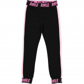 Pantaloni sport de bumbac cu detalii roz și sigla mărcii, negru Rifle 230889 