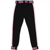Pantaloni sport de bumbac cu detalii roz și sigla mărcii, negru Rifle 230890 2