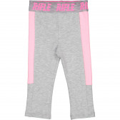 Pantaloni sport din bumbac cu detalii roz pentru bebeluși, gri Rifle 230900 