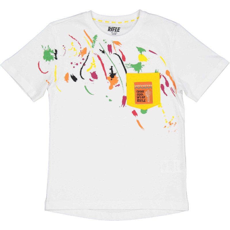 Tricou din bumbac cu imprimeu color și buzunar, alb  230946