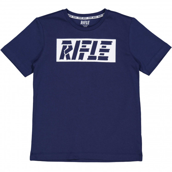 Tricou din bumbac cu logo-ul mărcii, albastru închis Rifle 230958 