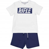 Set de tricou din bumbac cu pantaloni scurți pentru bebeluși, alb și albastru Rifle 230995 