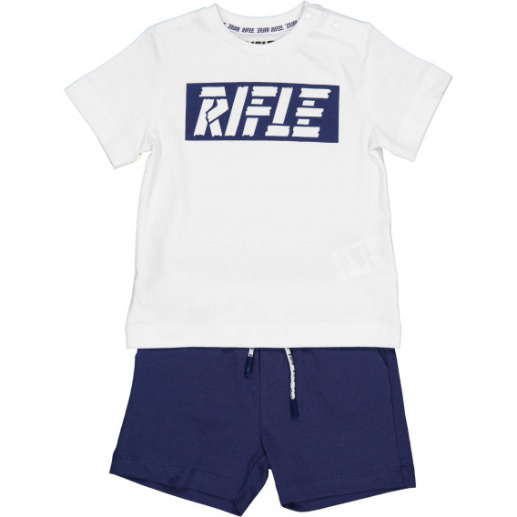 Set de tricou din bumbac cu pantaloni scurți pentru bebeluși, alb și albastru Rifle 230995 