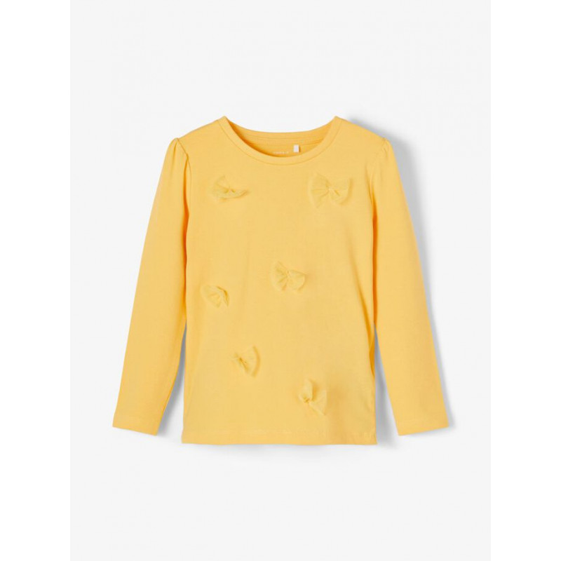 Bluză din bumbac organic cu panglici, galbenă  231265