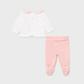 Set de bluză din bumbac și pantaloni cu botoșei pentru bebeluși, alb și roz Mayoral 231429 2