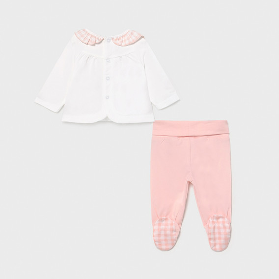 Set de bluză din bumbac și pantaloni cu botoșei pentru bebeluși, alb și roz Mayoral 231429 2