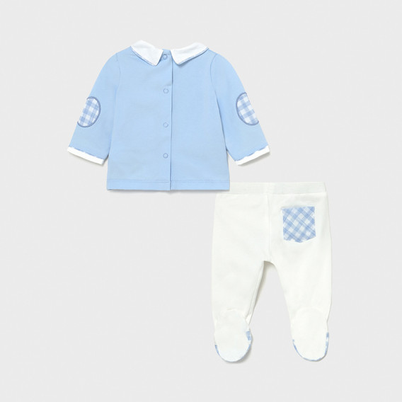 Set de bluză din bumbac și pantaloni cu botoșei pentru bebeluși, alb și albastru Mayoral 231441 2