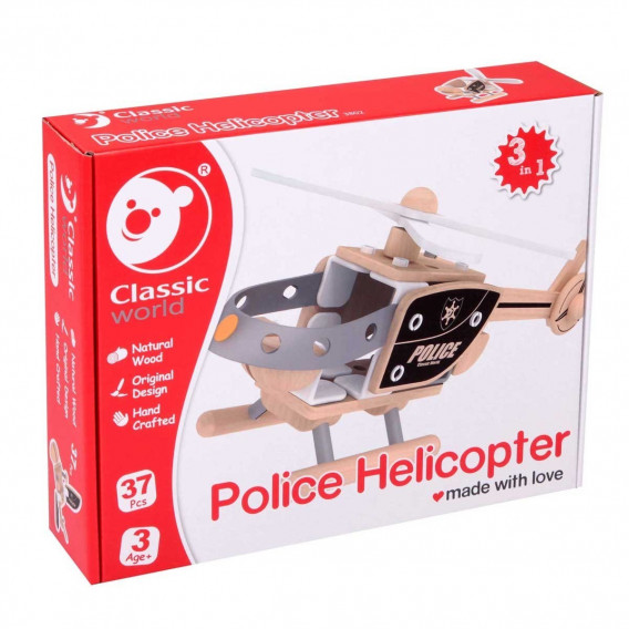 Set de construcție din lemn - elicopter de poliție, 37 de piese Classic World 231671 5