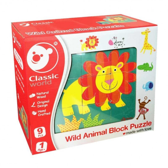 Puzzle din cuburi de lemn - Animale sălbatice Classic World 231721 2