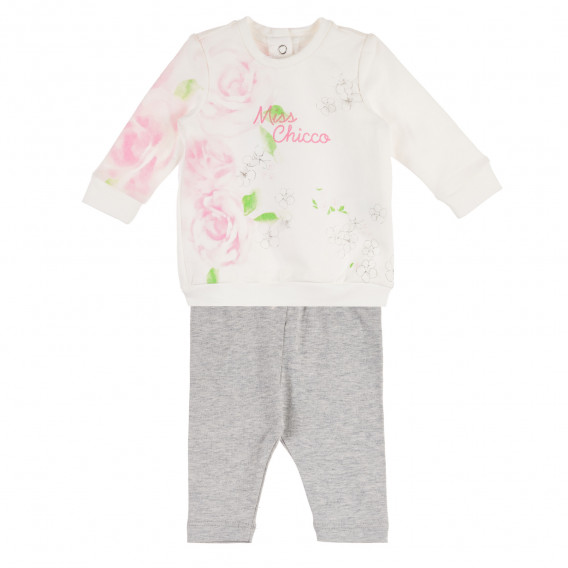 Bluză de bumbac cu mâneci lungi și flori, pentru o fetiță Chicco 231801 