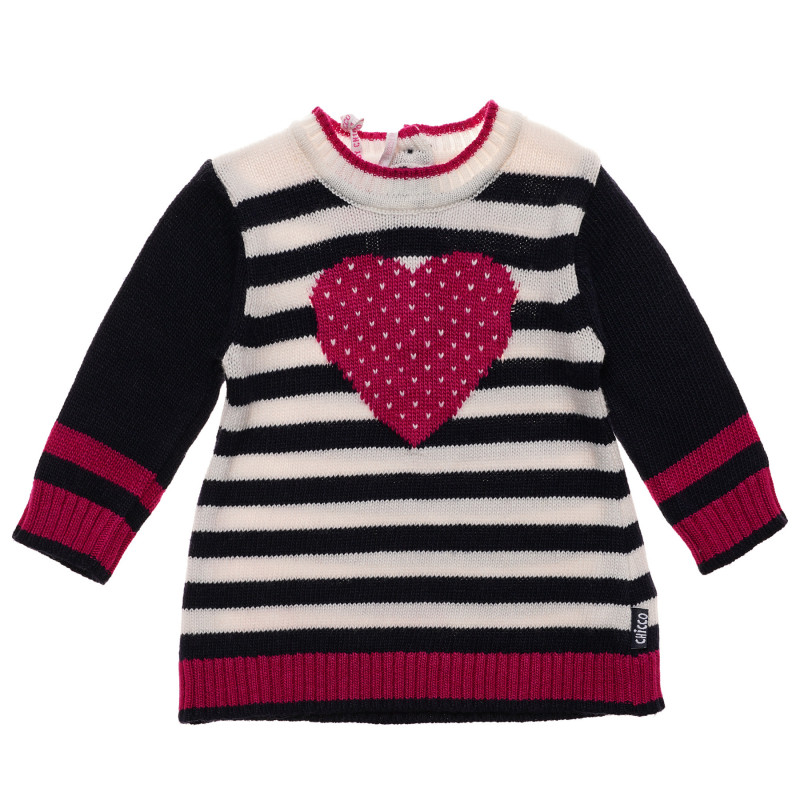 Rochie pentru copii tricotată, cu mâneci lungi și o inimă roz  232018