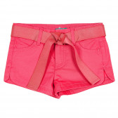 Pantaloni scurți din bumbac cu centură textilă, roz Benetton 232058 
