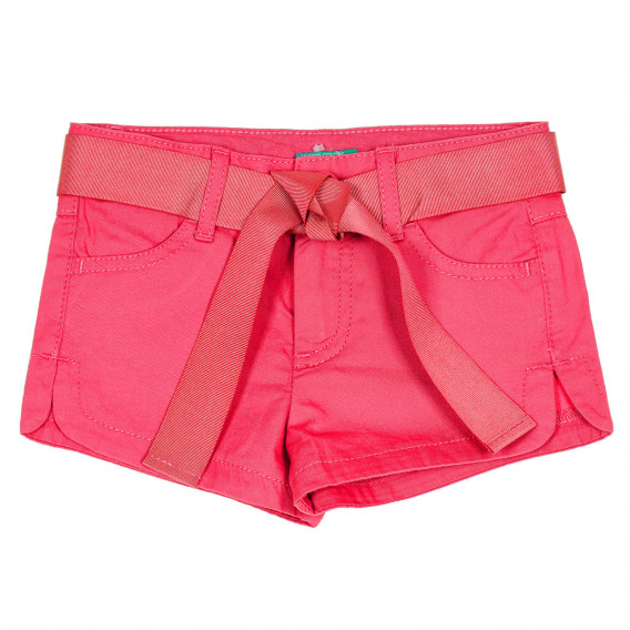 Pantaloni scurți din bumbac cu centură textilă, roz Benetton 232058 