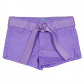Pantaloni scurți din bumbac cu centură textilă, mov Benetton 232062 