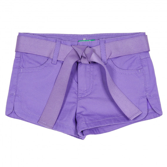 Pantaloni scurți din bumbac cu centură textilă, mov Benetton 232062 