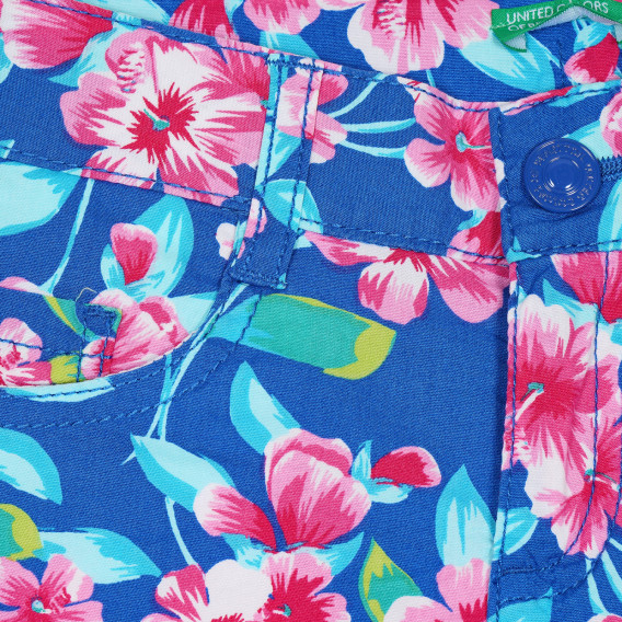 Pantaloni scurți din bumbac cu imprimeu floral, albastru Benetton 232075 2