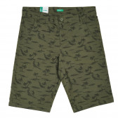 Pantaloni scurți din bumbac cu imprimeu palmier, verde închis Benetton 232082 