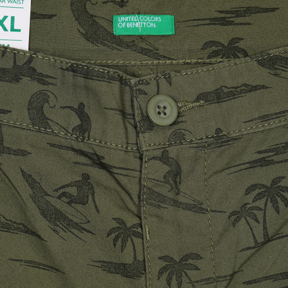 Pantaloni scurți din bumbac cu imprimeu palmier, verde închis Benetton 232083 2