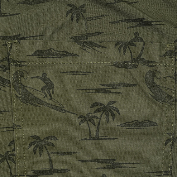 Pantaloni scurți din bumbac cu imprimeu palmier, verde închis Benetton 232084 3