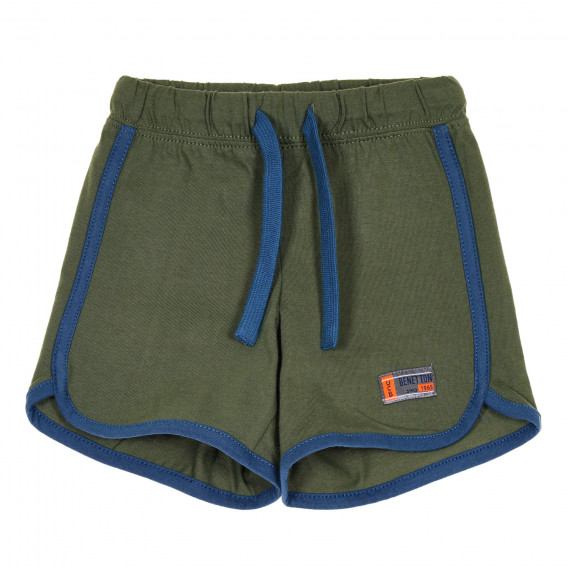 Pantaloni scurți sport din bumbac cu accente albastre pentru bebeluși, verde închis Benetton 232114 