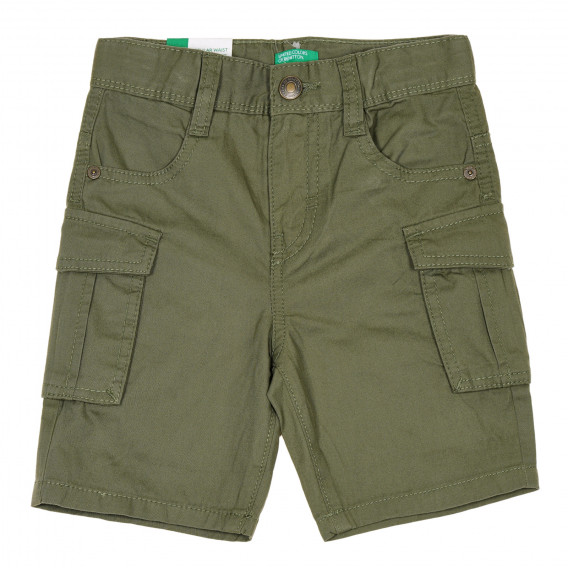 Pantaloni scurți din bumbac cu buzunare laterale, verde închis Benetton 232145 