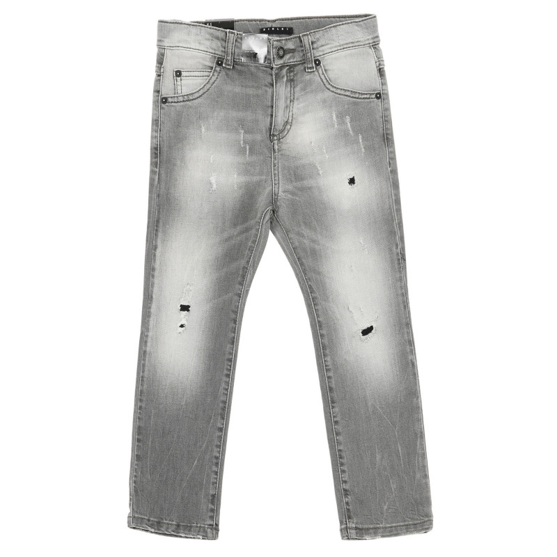 Jeans cu efect uzat, cu găuri, gri  232205