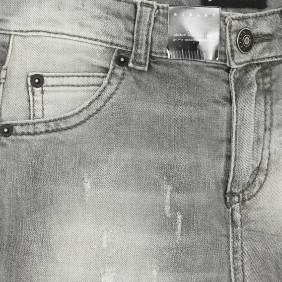 Jeans cu efect uzat, cu găuri, gri Sisley 232206 2