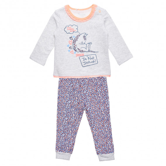 Pijamale de bumbac cu un pisoi adormit pentru fete Chicco 232219 