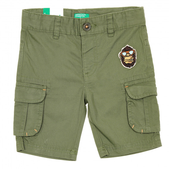 Pantaloni scurți din bumbac cu aplicație și buzunare laterale pentru bebeluși, verzi Benetton 232264 