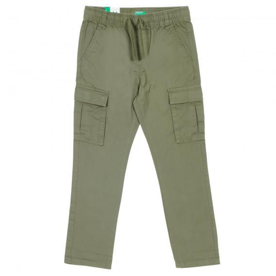 Pantaloni din bumbac cu buzunare laterale, verde închis Benetton 232287 