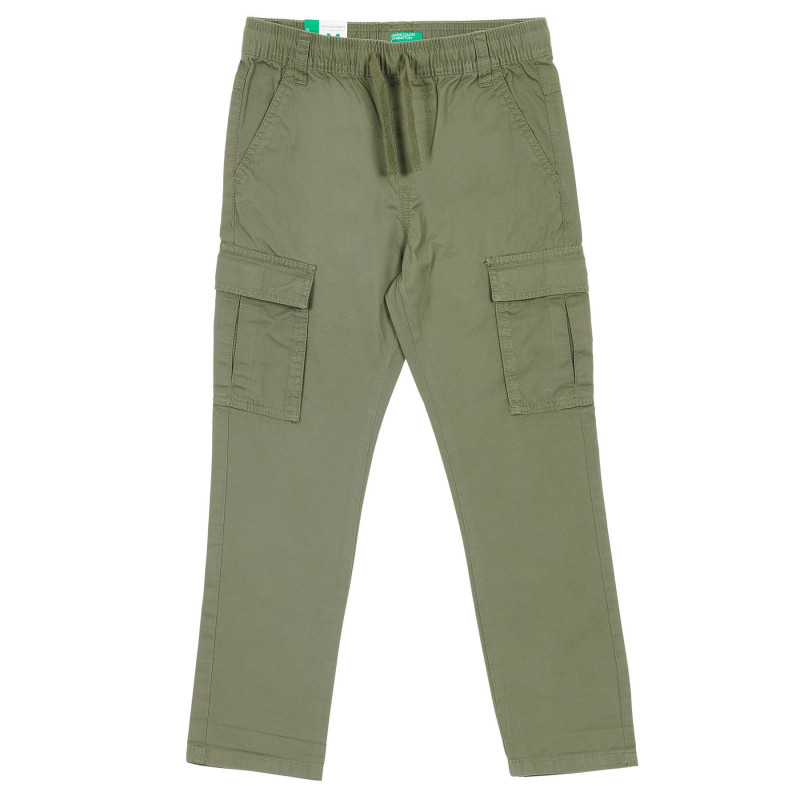 Pantaloni din bumbac cu buzunare laterale, verde închis  232287