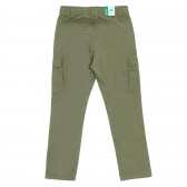 Pantaloni din bumbac cu buzunare laterale, verde închis Benetton 232290 4