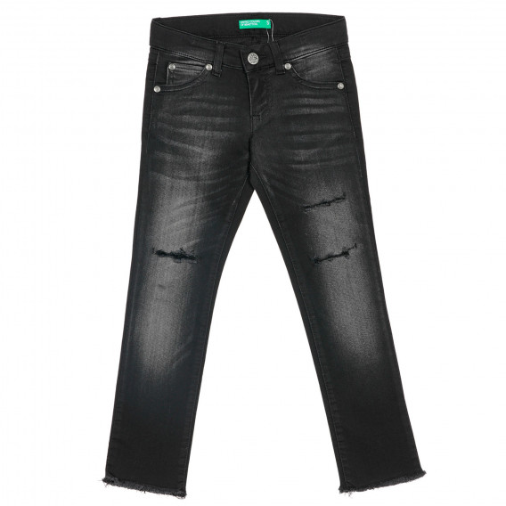 Jeans cu efect uzat cu găuri, negri Benetton 232346 