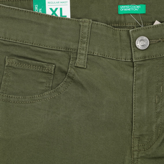 Pantaloni din bumbac cu logo-ul mărcii, verde Benetton 232363 2