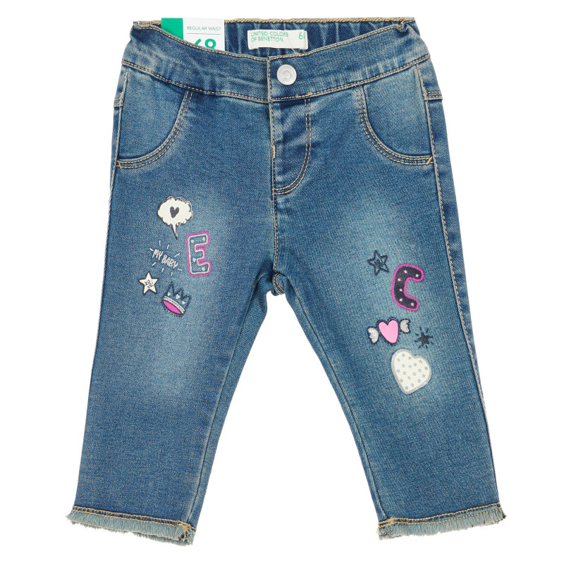 Jeans cu aplicație și franjuri pentru bebeluși, albastru  232376