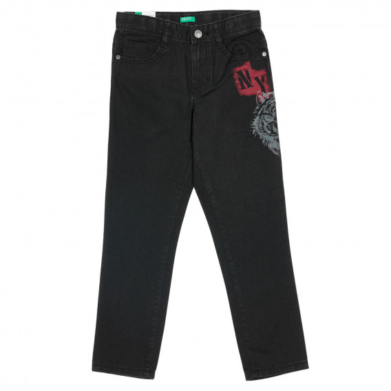 Jeans cu imprimeu și inscripții, negru Benetton 232408 