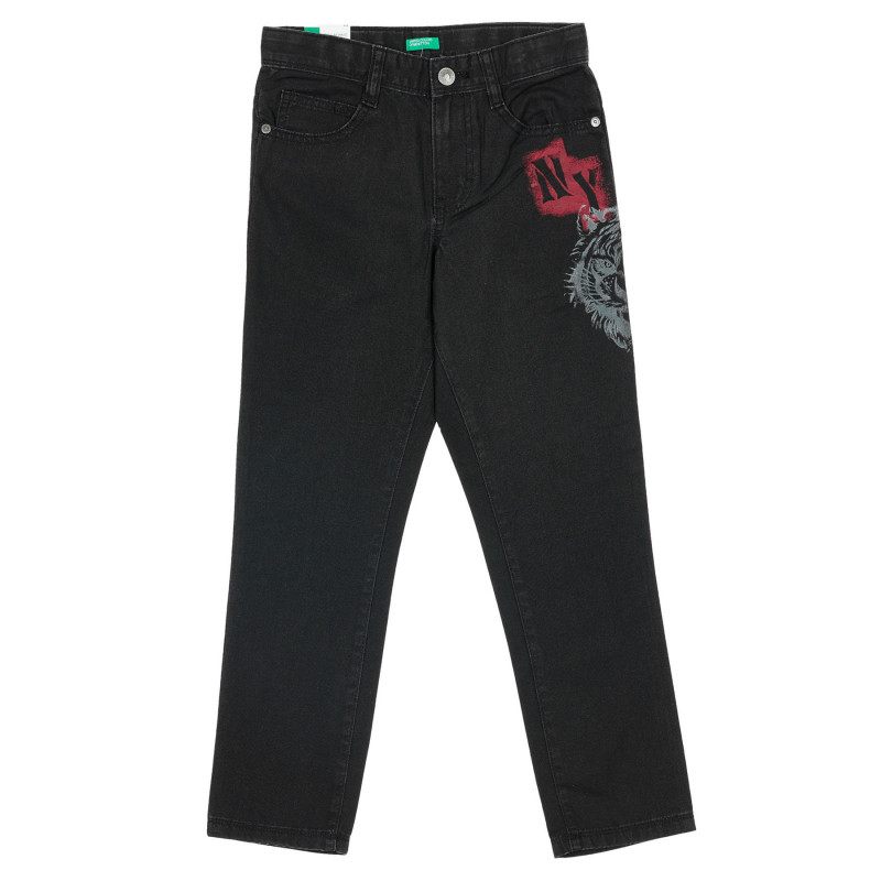 Jeans cu imprimeu și inscripții, negru  232408