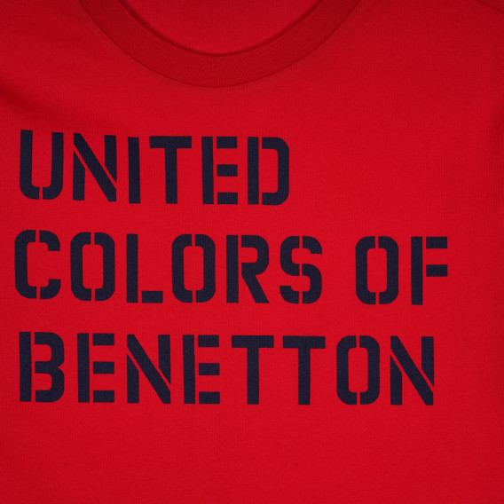 Bluză din bumbac cu mâneci lungi și inscripția mărcii, roșie Benetton 232453 2