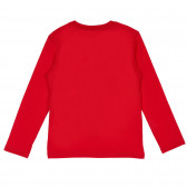 Bluză din bumbac cu mâneci lungi și inscripția mărcii, roșie Benetton 232455 4