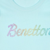 Bluză din bumbac cu inscripție din brocart pentru bebeluș, albastru deschis Benetton 232473 2