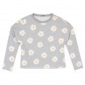 Bluză din bumbac cu imprimeu floral, de culoare gri Benetton 232476 