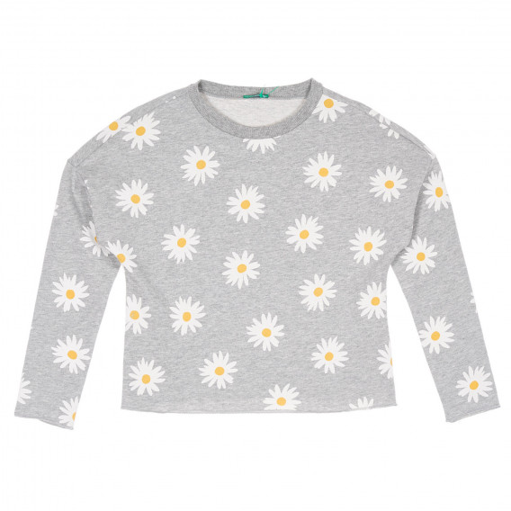 Bluză din bumbac cu imprimeu floral, de culoare gri Benetton 232476 