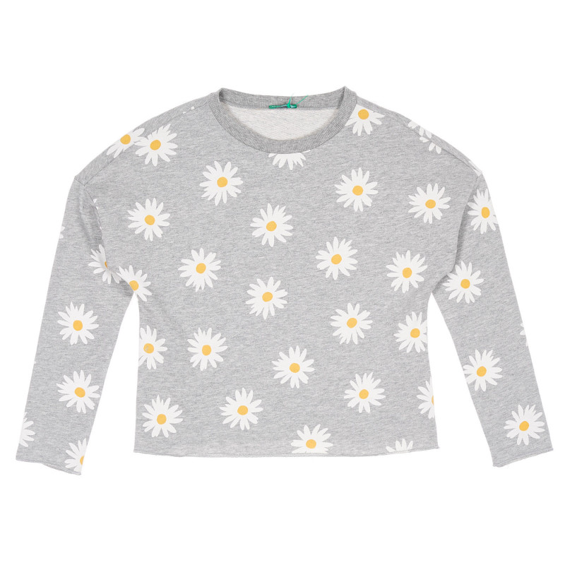 Bluză din bumbac cu imprimeu floral, de culoare gri  232476