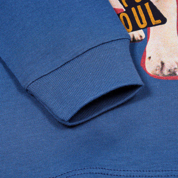 Bluză din bumbac cu imprimeu buldog francez și inscripții pentru bebeluș, albastră Benetton 232506 3