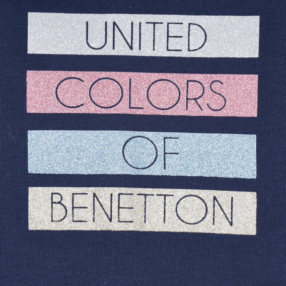 Bluză din bumbac cu inscripție din brocart și numele mărcii pentru bebeluș, albastru închis Benetton 232533 2