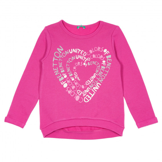 Bluză din bumbac cu imprimeu inimă și numele mărcii, roz Benetton 232536 