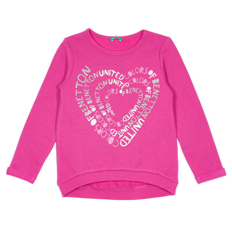 Bluză din bumbac cu imprimeu inimă și numele mărcii, roz  232536